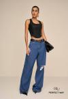 CALÇA WIDE LEG JEANS PUIDOS FEMININA azul jeans PERFECT WAY