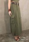 SAIA MAXI MIDI FEMININA CÓS INTERMEDIARIO COM BOLSOS CARGO E FENDA VERDE MILITAR PERFECT WAY