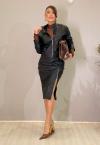 SAIA MIDI COURO SINTETICO (PU) COM FENDA FEMININA PRETO PERFECT WAY