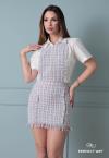 CONJUNTO FEMININO JARDINEIRA + CAMISA off/ cinza/ rosa PERFECT WAY
