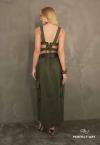 SAIA MAXI MIDI FEMININA CÓS INTERMEDIARIO COM BOLSOS CARGO E FENDA VERDE MILITAR PERFECT WAY