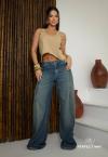 CALÇA FEMININA WIDE LEG JEANS JEANS ESTONADO PERFECT WAY