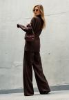 CALÇA  COS ELASTICO C/ BOLSO FEMININA MARROM CAFÉ PERFECT WAY