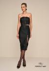 SAIA MIDI COURO SINTETICO (PU) COM FENDA FEMININA PRETO PERFECT WAY