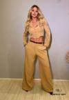 CONJUNTO FEMININO BLAZER CROPPED + CALÇA WIDE LEG DOCE DE LEITE PERFECT WAY