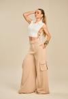 CAMISA CROPPED DUPLA SEM MANGA FEMININA OFF WHITE PERFECT WAY