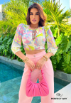 CONJUNTO CROPPED ESTAMPADO + CALÇA WIDE LEG VERDE / ROSA PERFECT WAY