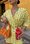 VESTIDO FEMININO CURTO TRANSPASSADO (S-C2) amarelo PERFECT WAY