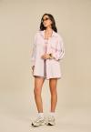 CAMISA OVER C/ BOLSOS E  GALOES FEMININO rosa c/ cinza PERFECT WAY