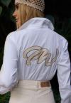 CAMISA OVER C/ BORD INDUSTRIAL RECORTE MANGAS FEMININA OFF WHITE PERFECT WAY