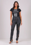 CALÇA SKINNY COM RECORTE DE TELA PRETO PERFECT WAY