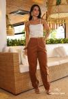 CALÇA BALLOON FEMININA COM BOLSO CARGO FERRUGEM PERFECT WAY