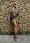 Perfect Way - CONJUNTO FEMININO BATA ESTAMPADA + SHORTS SAIA VERDE OLIVA