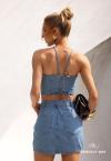 CONJUNTO CROPPED + SAIA CURTA AZUL JEANS PERFECT WAY