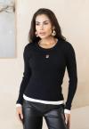 BLUSA TRICO C/ BARRA SOBREPOSTA DET METAL FEMININA PRETO PERFECT WAY