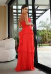VESTIDO LONGO C/ BABADOS VERMELHO PERFECT WAY