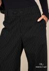 CALÇA RISCA DE GIZ  WIDE LEG CÓS LARGO FEMININA PRETO PERFECT WAY