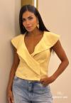 BLUSA  FRENTE TRANSPASSADA C/ BOTÃO FEMININA AMARELO PERFECT WAY