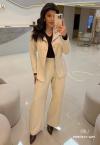 CONJUNTO FEMININO BLAZER ALONGADO + CALÇA WIDE LEG AREIA PERFECT WAY