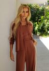 CAMISA C/ DET DE GUIPIR MANGAS FEMININA cacau c/ bege PERFECT WAY