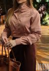CAMISA CROPPED BABADO E FRANZIDO NA GOLA E PUNHOS FEMININO amendoa PERFECT WAY