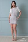 CONJUNTO FEMININO JARDINEIRA + CAMISA off/ cinza/ rosa PERFECT WAY