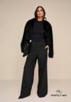 CALÇA RISCA DE GIZ  WIDE LEG CÓS LARGO FEMININA PRETO PERFECT WAY
