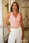 CROPPED MALHA PLISSADA DECOTE V C/ ZIPER FEMININO ROSA QUARTZO PERFECT WAY