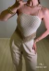 CROPPED FEMININO COM BORDADO MANUAL 624 CRU COM LUREX DOURADO PERFECT WAY