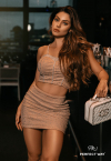 CONJUNTO CROPPED +  SAIA C/ TERMO E  BORDADO nude PERFECT WAY