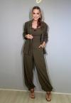 CAMISA  COM FENDA E RECORTE FEMININA verde militar PERFECT WAY