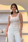 CROPPED RECORTE COM VIVO  FEMININO areia c/ salmao PERFECT WAY