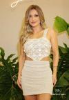 VESTIDO FEMININO CURTO OFF WHITE C/ LUREX DOURADO PERFECT WAY
