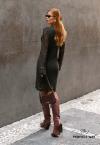 VESTIDO MIDI FEMININO TRICÔ C/ BORDADO MANUAL VERDE MILITAR PERFECT WAY