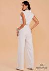 CONJUNTO FEMININO CROPPED + CALÇA PANTALONA OFF WHITE / PRETO PERFECT WAY