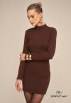 VESTIDO CURTO GOLA ALTA  FEMININO MARROM CAFÉ PERFECT WAY
