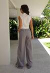 CALÇA CÓS BAIXO ALFAIATARIA FEMININO CINZA C/ OFF WHITE PERFECT WAY