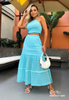 CONJUNTO CROPPED + SAIA MIDI AZUL PERFECT WAY