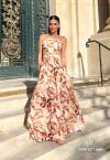 VESTIDO LONGO FEMININO ESTAMPADO COM ABERTURA BEGE / MARROM PERFECT WAY
