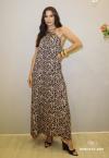 VESTIDO FEMININO LONGO ESTAMPADO cru c/ preto PERFECT WAY