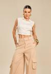 CAMISA CROPPED DUPLA SEM MANGA FEMININA OFF WHITE PERFECT WAY