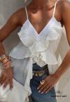 BLUSA FEMININA ALONGADA COM BABADOS OFF WHITE PERFECT WAY