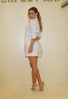 CONJUNTO FEMININO CAMISA + SHORTS LISTRADO OFF WHITE C/ listra azul PERFECT WAY