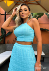 CONJUNTO CROPPED + SAIA MIDI AZUL PERFECT WAY