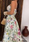 SAIA FEMININA MAX MIDI ESTAMPADA OFF WHITE / VERDE PERFECT WAY