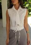 CAMISA CROPPED SEM MANGA FEMININA OFF WHITE PERFECT WAY