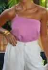BLUSA FEMININA UM OMBRO SÓ ROSA PERFECT WAY