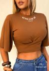 T-SHIRT CROPPED OVER FEMININA ESTAMPADA amendoa PERFECT WAY