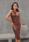 VESTIDO MIDI FEMININO COM DRAPEADO E ABERTURA cacau PERFECT WAY
