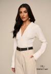 BODY EM CREPE VISCOSE ZIPER FRENTE FEMININO OFF WHITE PERFECT WAY